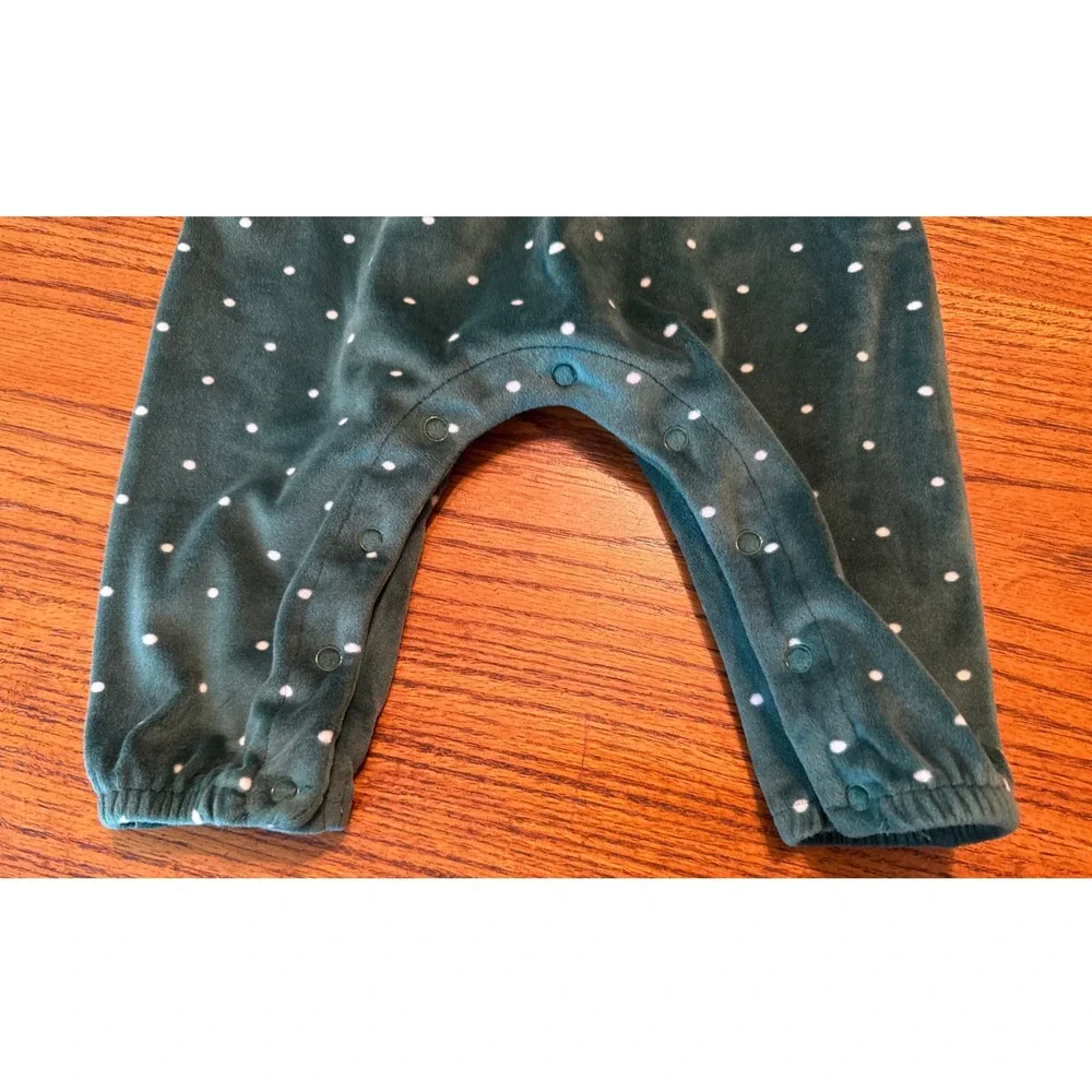 Jessica Simpson Baby Romper Velour Smocked‎ Green Polka Dot 3-6M